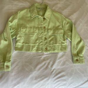 - Zara pastel green cropped oversized denim jacket